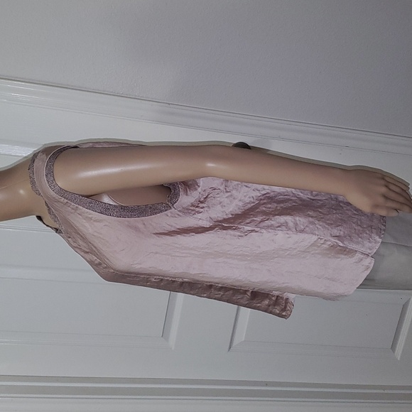 Zara L shimmery pink satin top ribbed hems wet look top shiny top sleeveless - Picture 3 of 9